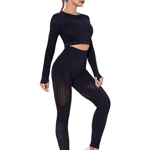 Conjunto Deportivo para Mujer, Ropa para Correr, Yoga, Leggings de Manga Larga, Bra Deportivo, Sin Costuras, Alta Elasticidad, para Gimnasio y Entrenamiento - Product Image 1