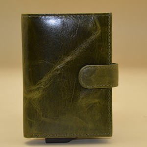 Cartera de Cuero Genuino Vintage, Diseño Corto, Hecha a Mano, Unisex, Cierre de Broche, Color Verde Oliva, Uso Diario - Product Image 2