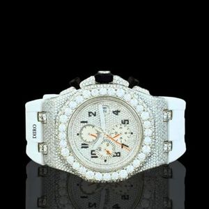 Custom Hip Hop Iced Out Chronograph Watch for Men with Moissanite Diamonds White Rubber Strap Mechanical Watch - Product Image 2
