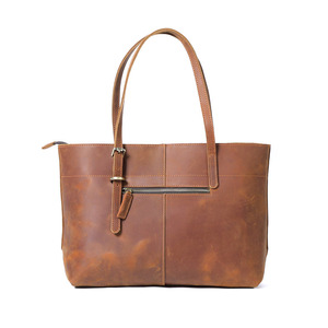 Handmade High Quality Women's Waterproof Zipper & Open Closure Genuine Leather Shoulder Tote Bag Handbag - Product Image 5