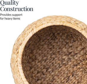 Scalloped White Rim Water Hyacinth Eco-Friendly Storage <b>Basket</b> <b>Lid</b> Handwoven Organizer LAC VIET Home Bedroom Living Room - Product Image 3