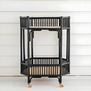 Carrito de bebidas de ratán, carrito de bar móvil de caña curvada a mano, carrito de champán de alta calidad con ruedas - Product Image 3