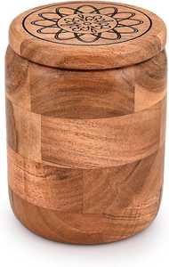 Pot de rangement en bois d'acacia avec couvercle, récipient de rangement de cuisine en bois fait main, pot à épices en bois naturel, rangement alimentaire décoratif - Product Image 5