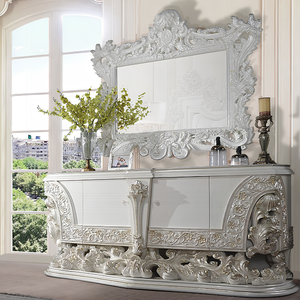 Juego de Comedor Clásico Blanco Premium, Madera Sólida, Tallado a Mano, Elegante Mesa de Comedor, Vitrina para Exhibición de Colecciones - Product Image 2