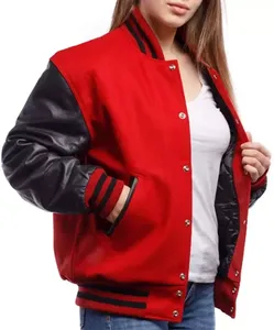 แจ็คเก็ตเบสบอลแบบ Letterman ปักลาย Chenille แขนหนังสั่งทำพิเศษสำหรับผู้ชาย ขายดี - Product Image 1