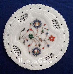 Placa decorativa de incrustaciones florales de forma redonda de mármol blanco para sala de estar y decoración del hogar, piezas de mesa al mejor precio barato - Product Image 5