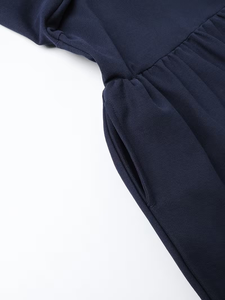 Low MOQ Children's Girls <b>Navy</b> Blue Cotton Long Sleeve School Uniform Dress with Collar Buttons for Primary Students - Product Image 5