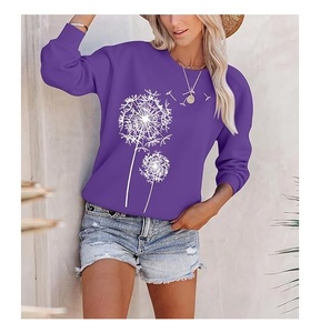 New Collection Luxury Long Sleeve Neck Shoulder Slope Printed Comfortable Casual Women's Cotton Sweatshirt Winter Custom Front - Product Image 5