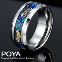 Bague en carbure de tungstène argenté avec incrustation d'opale concassée et de feuille d'or, alliance bombée de 8 mm pour hommes et femmes, bijoux Galaxy en gros