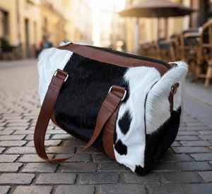 Bolsa de Viaje de Cuero Vacuno Vintage, Bolsa de Fin de Semana de Gran Capacidad, Hecha a Mano, Duradera, con Cierre, Portátil - Product Image 1