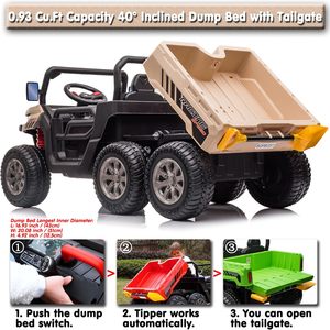 Camionnette électrique 2 places 24V pour enfants avec benne basculante, pelle supplémentaire, 4 roues motrices, voiture jouet à batterie avec télécommande - Product Image 3