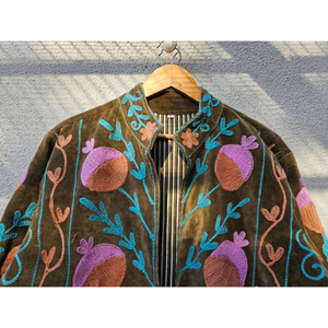 Hand Embroidered Velvet <b>Jacket</b> for Women full Sleeve <b>Mandarin</b> <b>Collar</b> Floral Pattern Winter Party Outerwear gift for her - Product Image 4