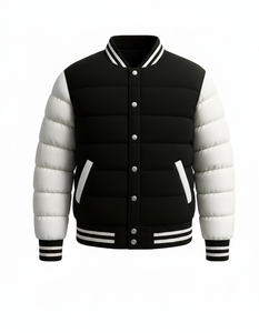 Blouson matelassé varsity noir et blanc pour homme, manteau bomber d'hiver matelassé, boutons-pression, streetwear, logo personnalisé, fabricant OEM ODM - Product Image 1