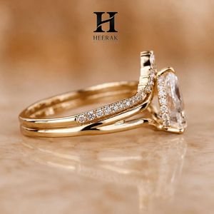 Trendy Teardrop Cut Wedding <b>Ring</b> <b>Set</b> 2-Piece Interlocking Tiara Crown Band 10K 14K Yellow <b>Gold</b> Custom Fine Jewelry - Product Image 4