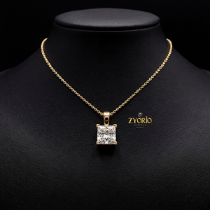 Collar con Colgante de Diamante Cultivado en Laboratorio con Corte Princesa, Cadena de Eslabones Chapada en Oro de Plata de Ley 925, Solitario para Mujer, Compromiso, Boda - Product Image 4