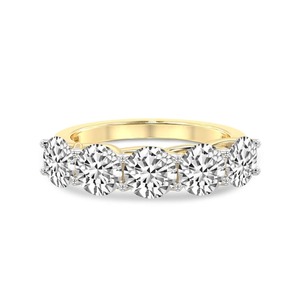 Petite Round Five Stone Band Lab Grown Diamond 0.50 Ct Tw 14K Solid Gold FG Color VS Clarity 5 Diamond Understated Row Sparkle - Product Image 1