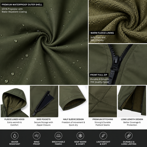 Parka de bain unisexe personnalisée imperméable à capuche doublée polaire verte, séchage rapide, robe de change à manches courtes et fermeture éclair intégrale pour la natation - Product Image 5