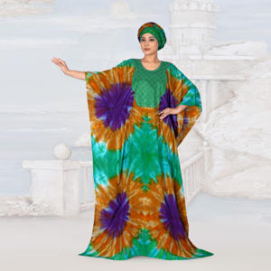 ชุดราโยนฟาราชาแบบคาฟตัน ลายมัดย้อมศิลปะ ตกแต่งด้วยผ้าประดับบริเวณคอ แขนทรงปีกค้างคาวกว้าง และทรงยาวพลิ้วไหวสง่างาม - Product Image 1