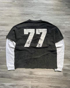 Camiseta personalizada con hombros caídos, camiseta gráfica cuadrada, 320 GSM, algodón, serigrafía, térmica, doble manga larga, camisetas recortadas para hombres - Product Image 3