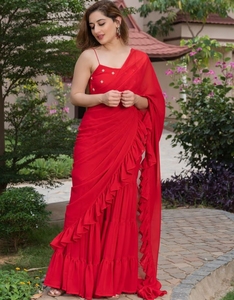 Sari Sharara KV Royal Red Ruffle (Conjunto de 2 piezas) - Product Image 1