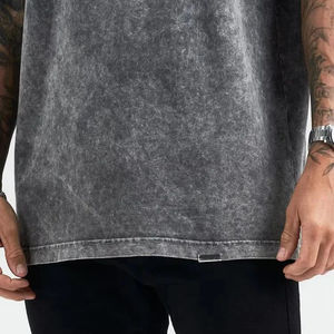 Camiseta de algodón lavado oversize para hombre, manga corta, cuello redondo, estilo vintage, color liso, ajuste jersey, largo regular - Product Image 3