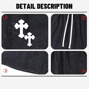 Pantalones Cortos Deportivos Casuales de Algodón con Estampado Cruzado para Hombre, Cintura con Cordón Ajustable, Transpirables, Corte Medio, Diseño con Logotipo Frontal - Product Image 4