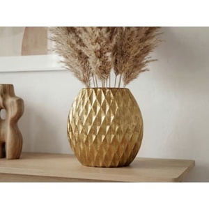Vase de table artisanal à motif floral, finition dorée, design géométrique moderne, décoration de maison neuve - Product Image 3