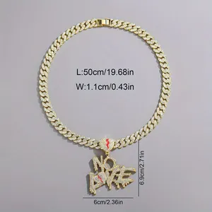 Briva Jewels Collier Pendentif pour Homme Hip Hop en Argent Sterling Plaqué Or 14 carats avec Moissanite, Motif Cœur Fissuré, Lettre 'No Love' et Chaîne Cubaine - Product Image 4