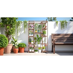 Soporte de Madera de Pino Rústico para Flores, Exhibidor de Plantas de Múltiples Niveles, Ecológico, Hecho a Mano, Venta al por Mayor, Moradabad - Product Image 2