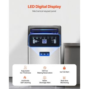 Macchina per il Ghiaccio Professionale da Cucina, Produzione 130 libbre/24H, Capacità di Stoccaggio 33 libbre, 55 Cubetti di Ghiaccio, 15 Minuti, Display Digitale LED - Product Image 4