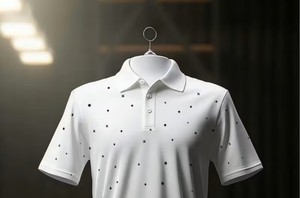 Chemise pour homme en polyester/coton respirant à imprimé numérique à pois blancs, vêtement décontracté pour le bureau et les occasions de dîner - Product Image 4