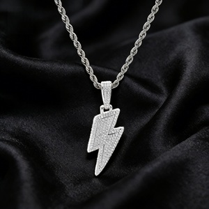 Collier Pendentif Éclair en Argent 925 et Moissanite pour Homme, Breloque Éclair Glacée, Chaîne Corde, Bijou Tendance, Cadeau de Luxe - Product Image 5