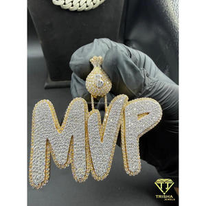 จี้ห้อยคอแบบกำหนดเอง "MVP" ประดับเพชรโมอิสซาไนต์รูปถุงเงิน สไตล์ฮิปฮอป สร้อยคอทองคำ ประดับเพชรระยิบระยับ ของขวัญสำหรับผู้ชายและผู้หญิง - Product Image 3