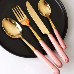 Contemporary Stainless Steel Cutlery <b>Set</b> <b>Marble</b> Handle Flatware Dining Spoon Fork Knife <b>Set</b> Elegant Kitchen Tools - Product Image 1