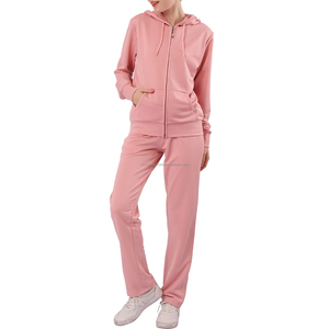Ensemble de survêtement pour femme avec fermeture éclair, haut et pantalon, couleur unie, logo personnalisé, vente en gros pour la saison hivernale - Product Image 2