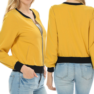 Veste bomber pour femme de qualité supérieure, à manches longues, pour l'hiver, coupe courte, imperméable, en nylon et coton, couleur jaune, respirante - Product Image 6
