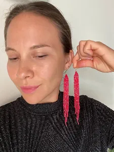 Pendientes de cuentas brillantes más vendidos, pendientes largos de cuentas rojas, pendientes de cuentas con flecos, regalo para ella, pendientes colgantes - Product Image 3