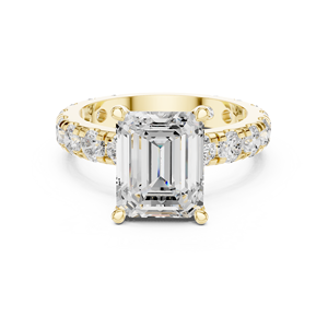 Anillos Clásicos de Compromiso, Boda y Aniversario con Banda Pavé, Diamante Cultivado en Laboratorio de Corte Esmeralda de 3 CT, Color E, VS1, Anillo de Oro Sólido de 14K - Product Image 1