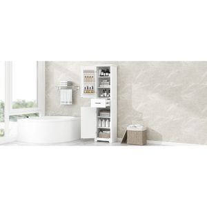 Armadio da bagno indipendente a due porte alto con ripiani regolabili MDF porta ripiano Design verniciato bianco - Product Image 1