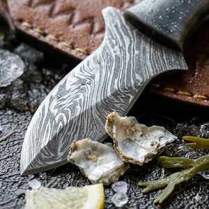 มีดเปิดหอยนางรมด้ามกระดูกเหล็กดามัสกัสแบบเป็นมิตรกับสิ่งแวดล้อม พร้อมปลอกมีด อุปกรณ์ทำอาหารทะเล อุปกรณ์ครัวสำหรับเปิดเปลือกหอย - Product Image 3