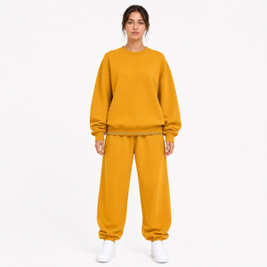 Ensemble survêtement décontracté pour femme, sweat-shirt à col rond oversize et pantalon de jogging, streetwear, logo personnalisé, fabricant en gros - Product Image 1