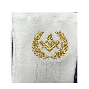 Gants de Maître Maçon pour Loge Bleue, broderie blanche du carré et du compas, haute qualité, fournisseur OEM en gros - Product Image 2