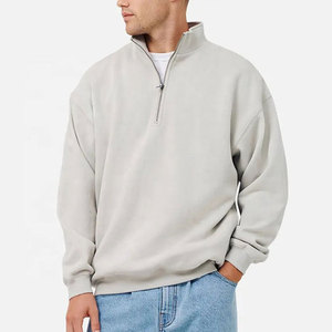Sweat-shirt oversize pour homme à col montant zippé, couleur unie, en molleton, manches classiques, style décontracté automne - Product Image 1