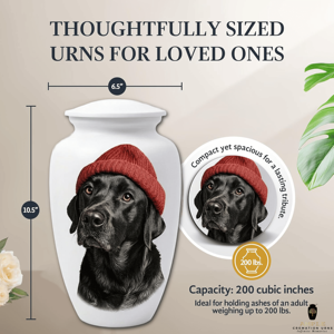 Urne funéraire pour chien noir, artisanale en aluminium, avec portrait artistique du chien, 220 pouces cubes, design écologique - Product Image 4