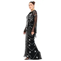 Robe de soirée noire de luxe, robe de bal à manches longues ornée de perles style Art Déco, robe longue vintage des années 20 Gatsby pour femmes