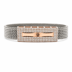 Rose Gold Plated 925 Sterling <b>Silver</b> Rose Gold Tone Cubic Zirconia Bracelet High Polish Mesh Link Luxury <b>Mens</b> Unisex <b>for</b> Wedding - Product Image 1