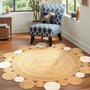 Bohemian Jute Round <b>Rug</b> Handcrafted Flat Weave Natural Fiber <b>Non</b> <b>Slip</b> Living Room Area <b>Rug</b> Spot Clean - Product Image 4