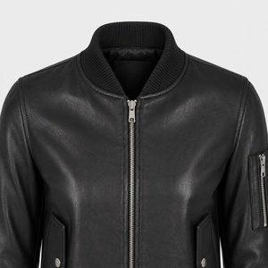 Blouson aviateur noir en cuir véritable pour femme, blouson de motard en peau d'agneau de qualité supérieure, style classique aviateur, col côtelé - Product Image 5