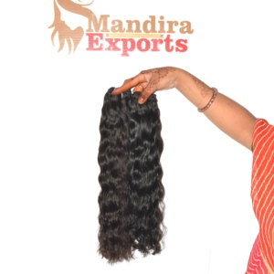 Extensions de cheveux humains naturels indiens Remy noirs, ondulés, coupés droit, à double trame, fabriquées à la machine - Product Image 1