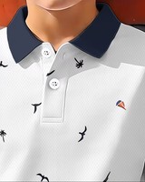 Boy's White Short Sleeve Button-Up Shirt Animal Print Contrast Trim Casual Regular Fit Quick Dry Breathable Eco-Friendly Knitted
